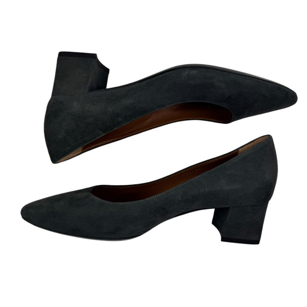 Aquatalia Pasha Gray Suede Weatherproof Classic Block Heels Women's Size 6.5